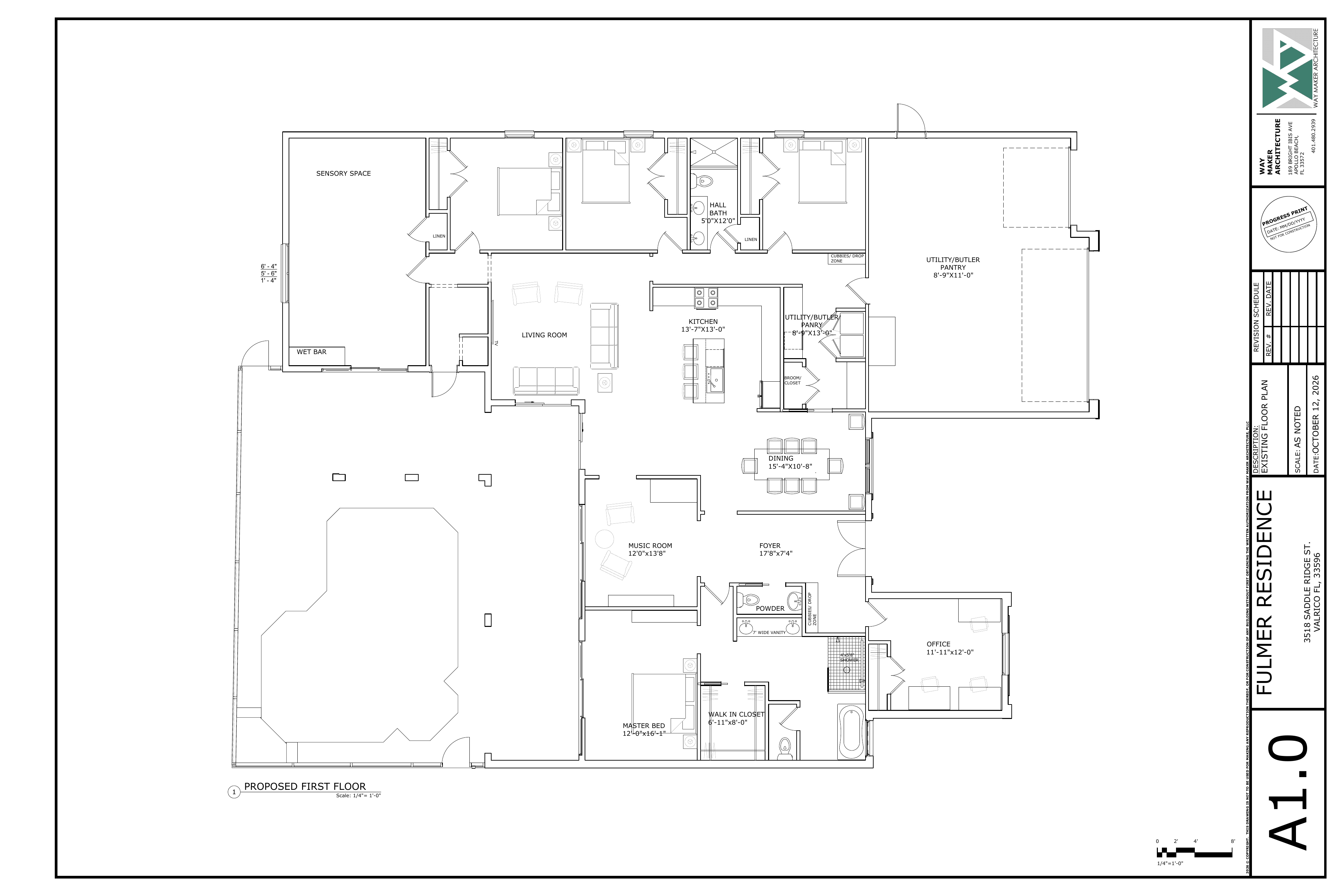 October 12, 2026 proposed first-floor plan for the Fulmer Residence, with selectable rooms